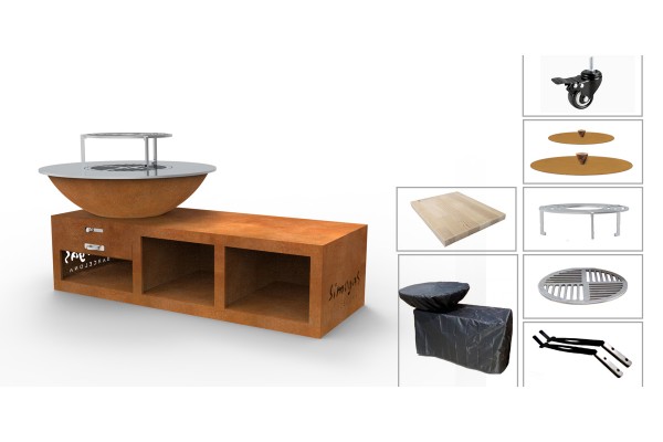 Pack complet Brasero Plancha Barbecue Corten Jupiter Medium M - 80cm