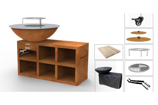 Pack complet Brasero Plancha Barbecue Corten Jupiter - High L - 100cm