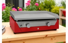 Plancha Gaz Acier chrome dur inox 12 mm, 4 lignes de feu - RAINBOW RED