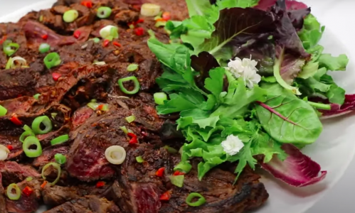 Onglet grillé à la mexicaine et haricots verts à la plancha